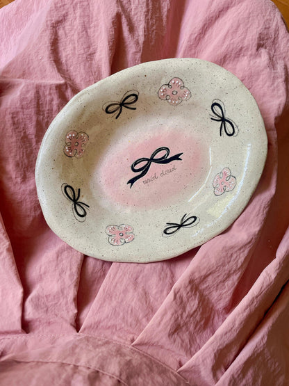 Pink Black Bow Ceramic Cup Plate