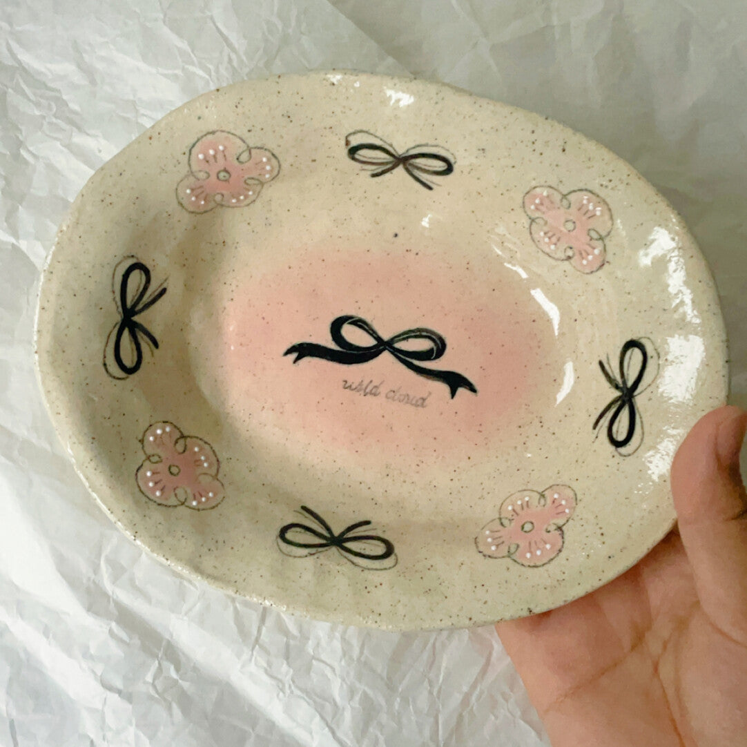 Pink Black Bow Ceramic Cup Plate