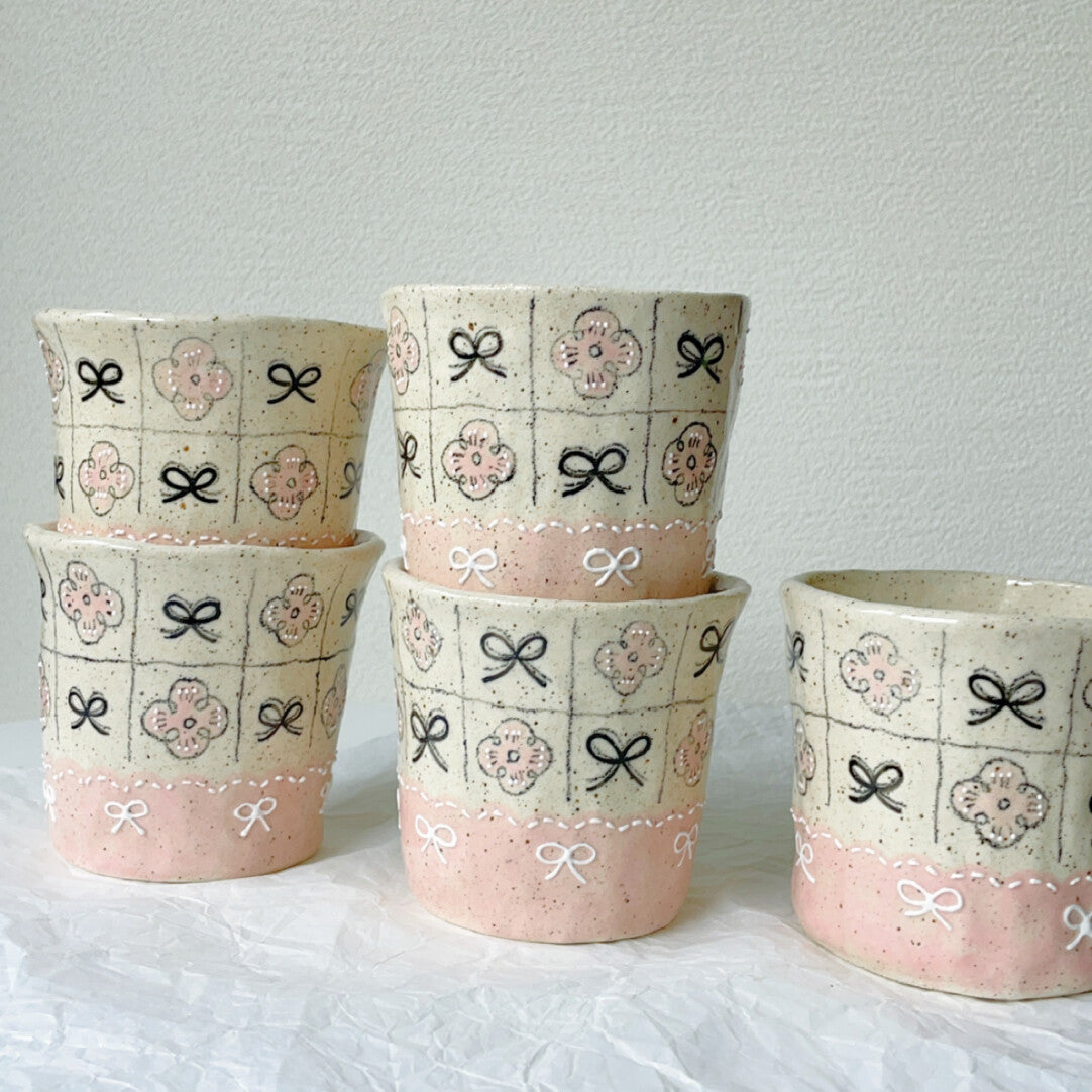 Pink Black Bow Ceramic Cup Plate