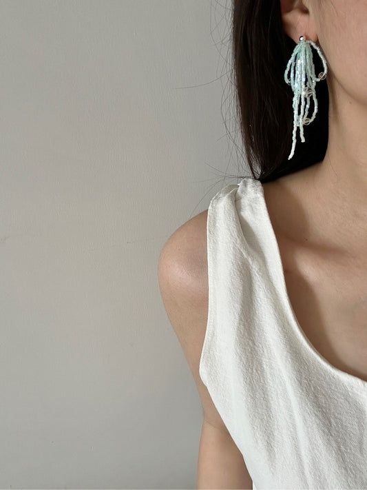 Pink Blue Fireworks Beaded Earrings