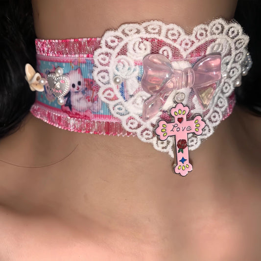 Pink Blue Heart Y2K Choker