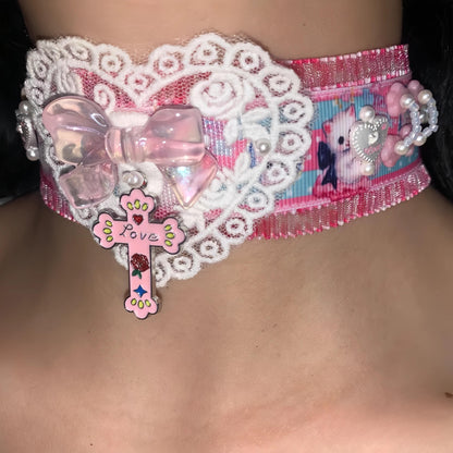 Pink Blue Heart Y2K Choker