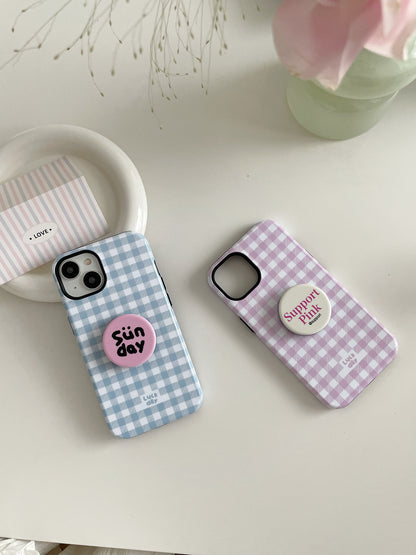 Pink Blue Plaid Double Layer Couple Phone Case