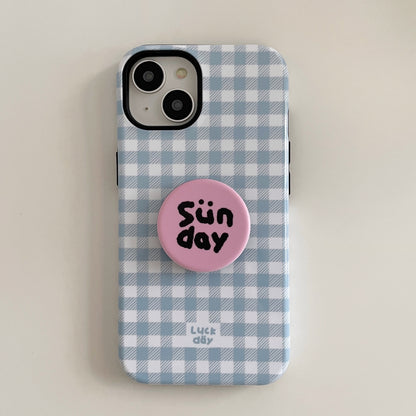 Pink Blue Plaid Double Layer Couple Phone Case