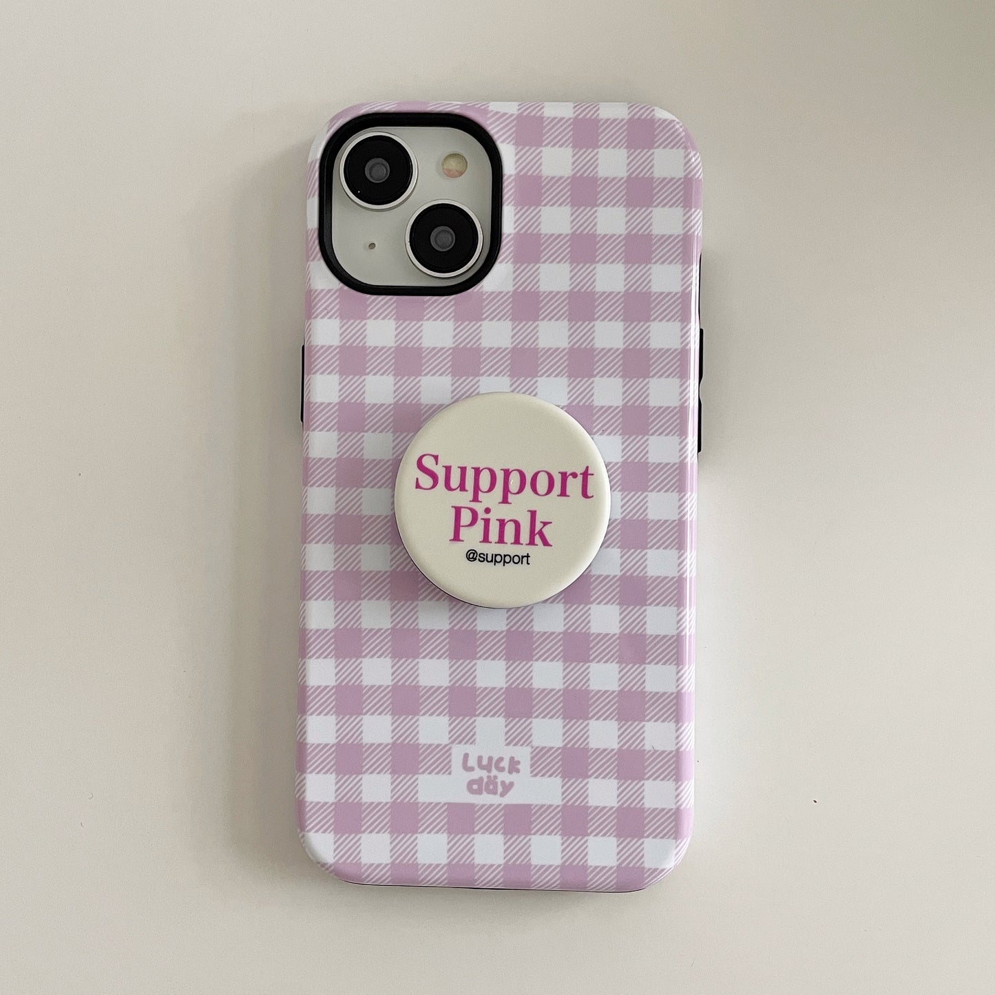 Pink Blue Plaid Double Layer Couple Phone Case