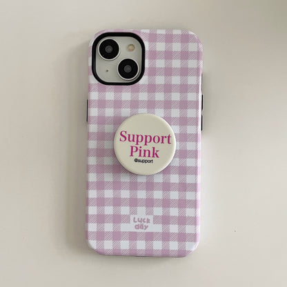 Pink Blue Plaid Double Layer Couple Phone Case