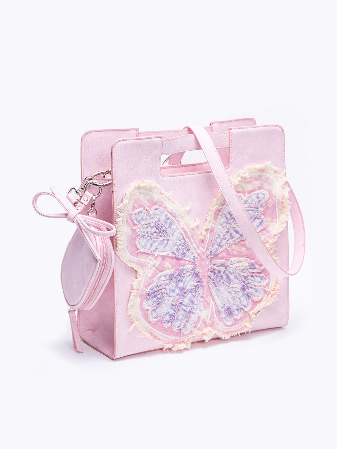 Pink Butterfly Crossbody Tote Bag