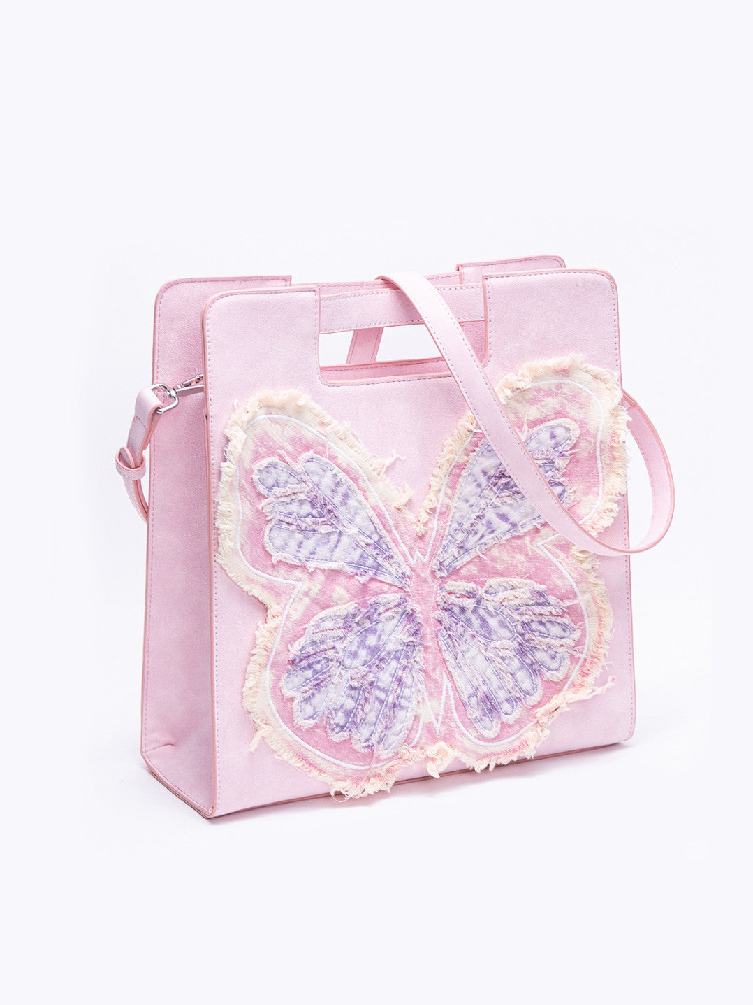 Pink Butterfly Crossbody Tote Bag