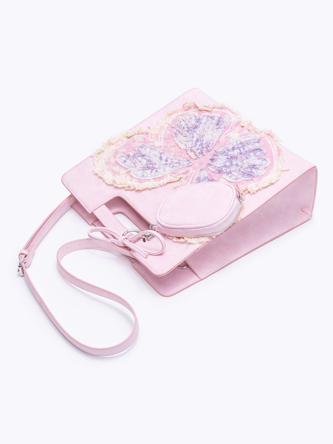 Pink Butterfly Crossbody Tote Bag