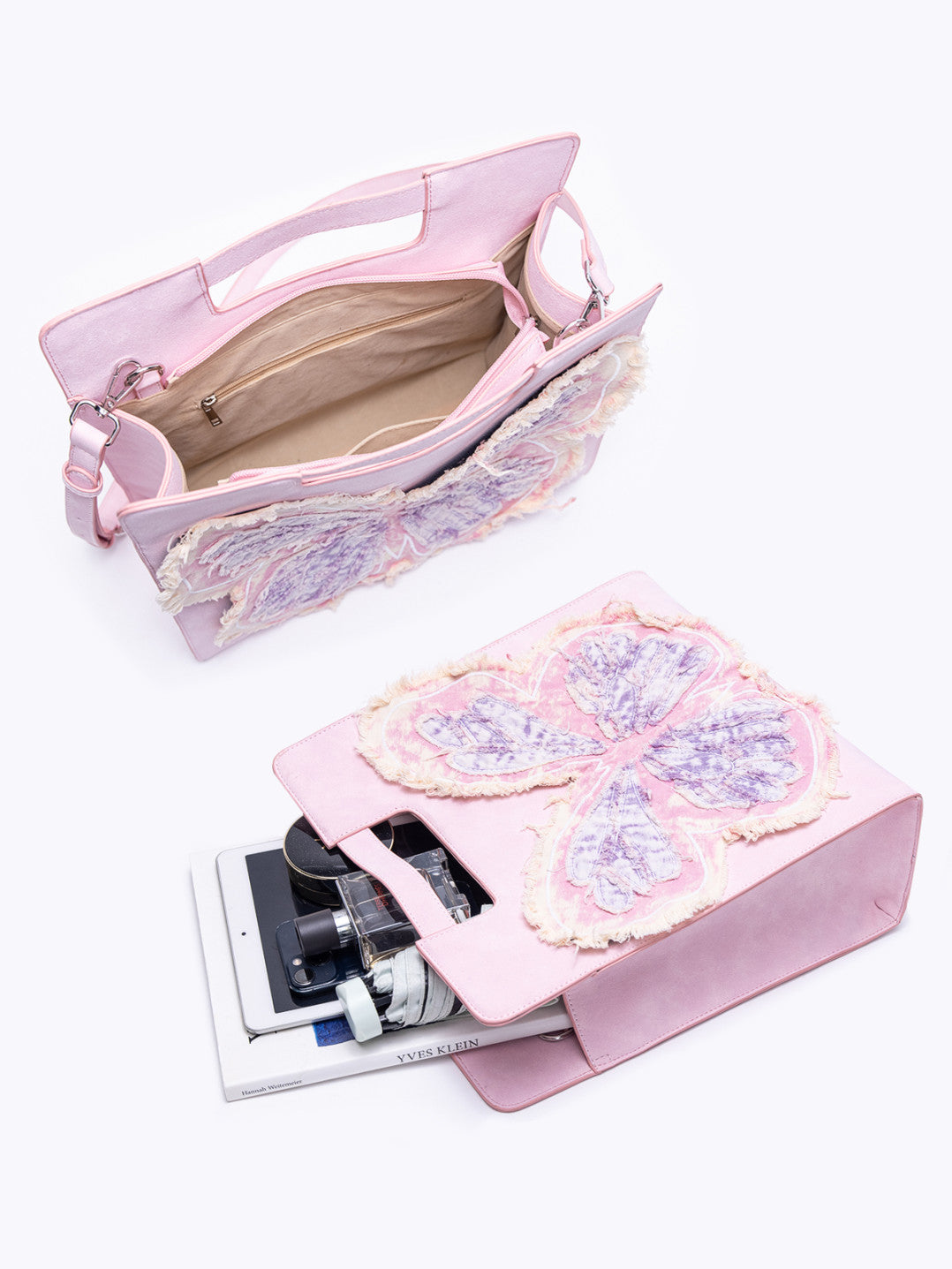 Pink Butterfly Crossbody Tote Bag