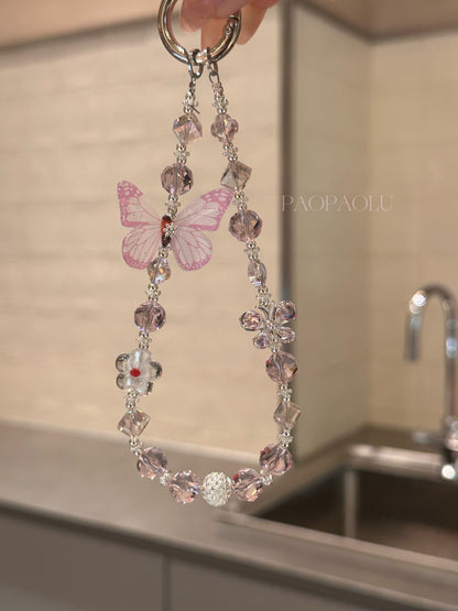 Pink Butterfly Sparkle Beaded Phone Charm