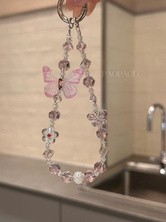 Pink Butterfly Sparkle Beaded Phone Charm