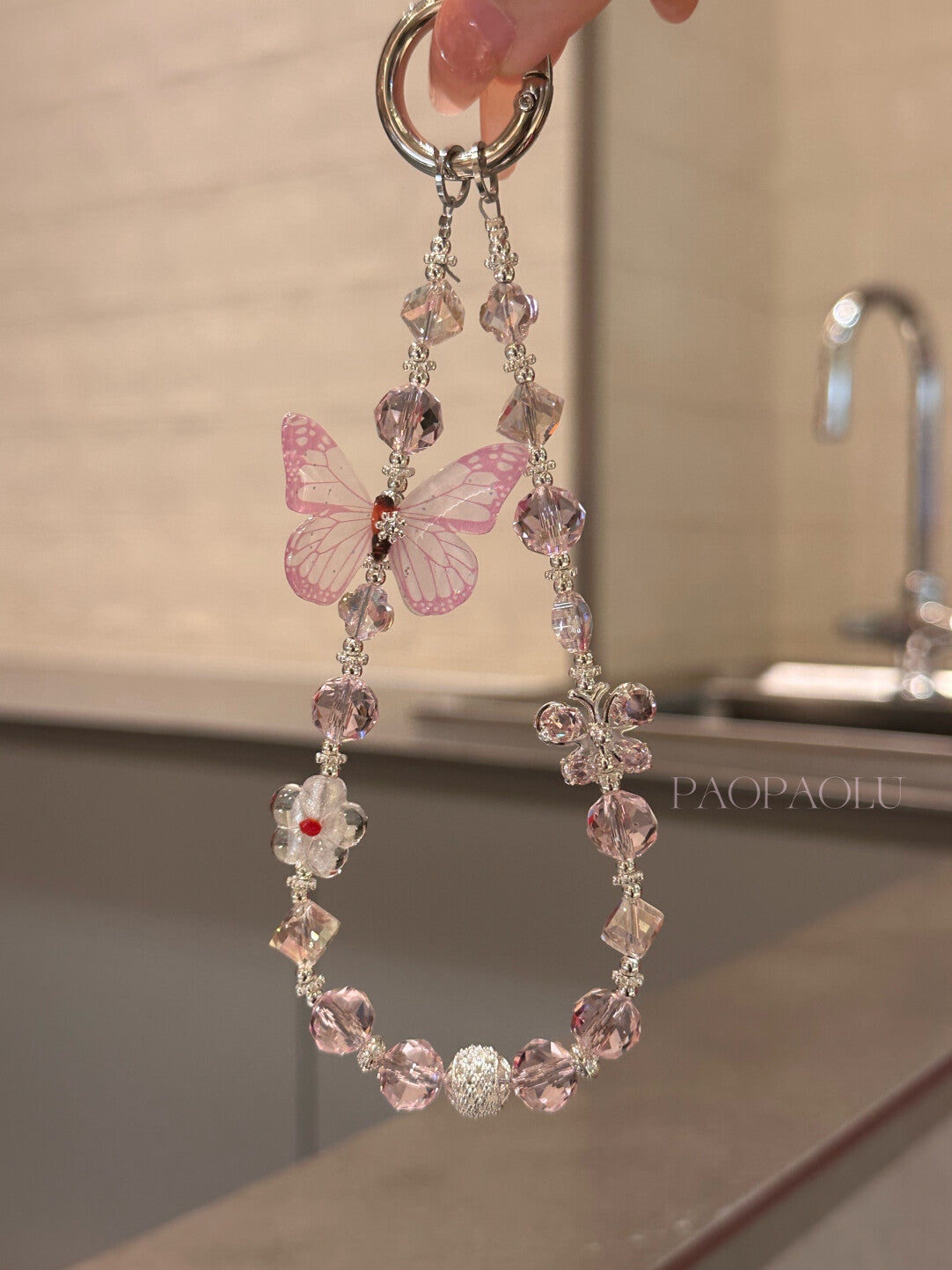 Pink Butterfly Sparkle Beaded Phone Charm