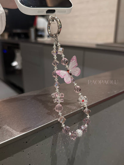 Pink Butterfly Sparkle Beaded Phone Charm