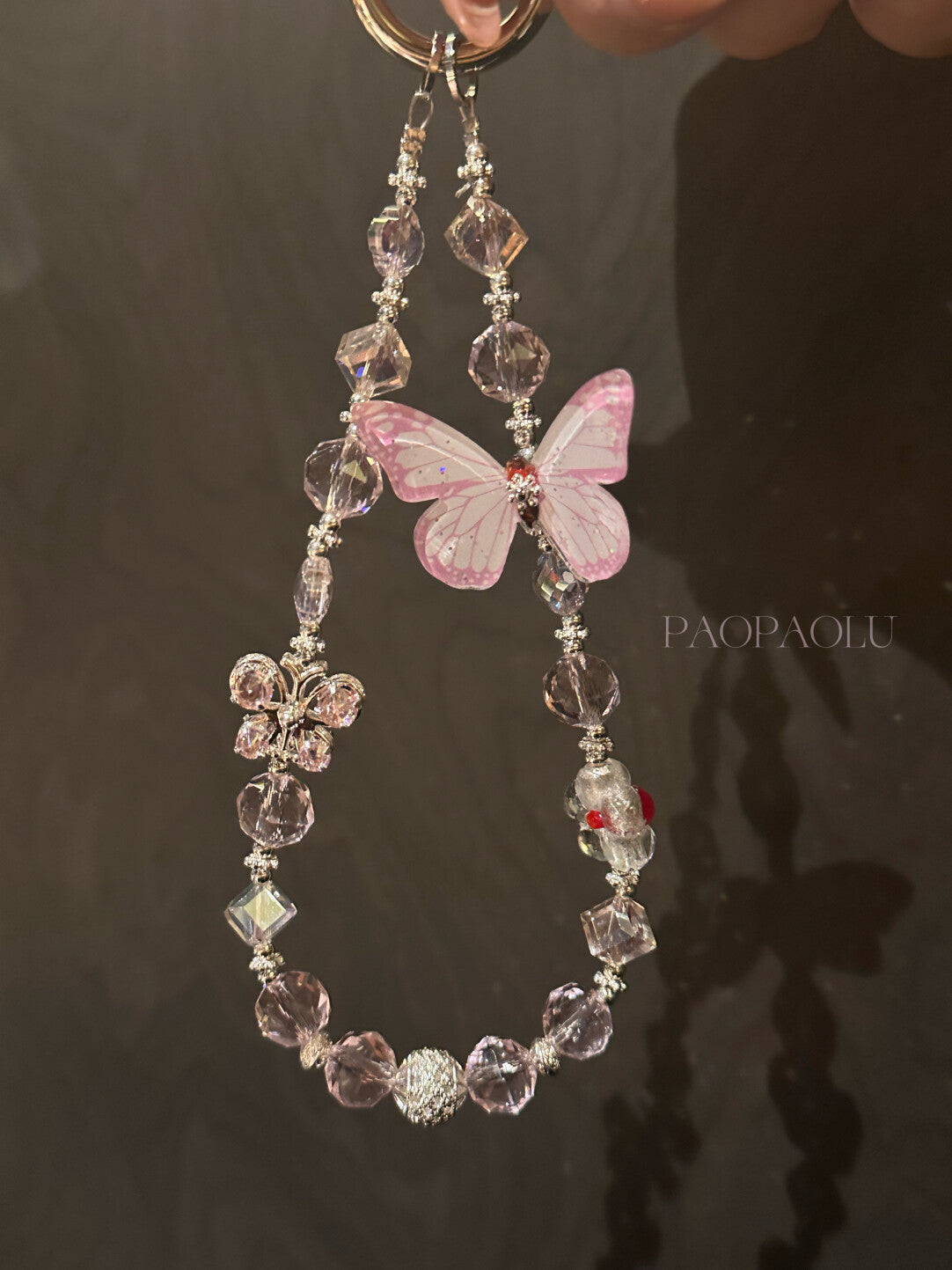 Pink Butterfly Sparkle Beaded Phone Charm