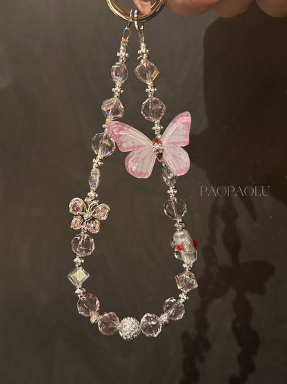 Pink Butterfly Sparkle Beaded Phone Charm