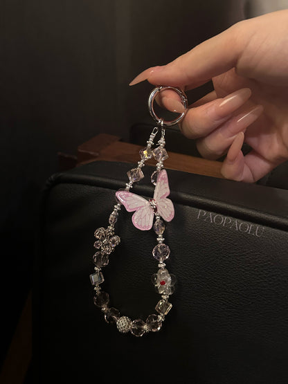 Pink Butterfly Sparkle Beaded Phone Charm