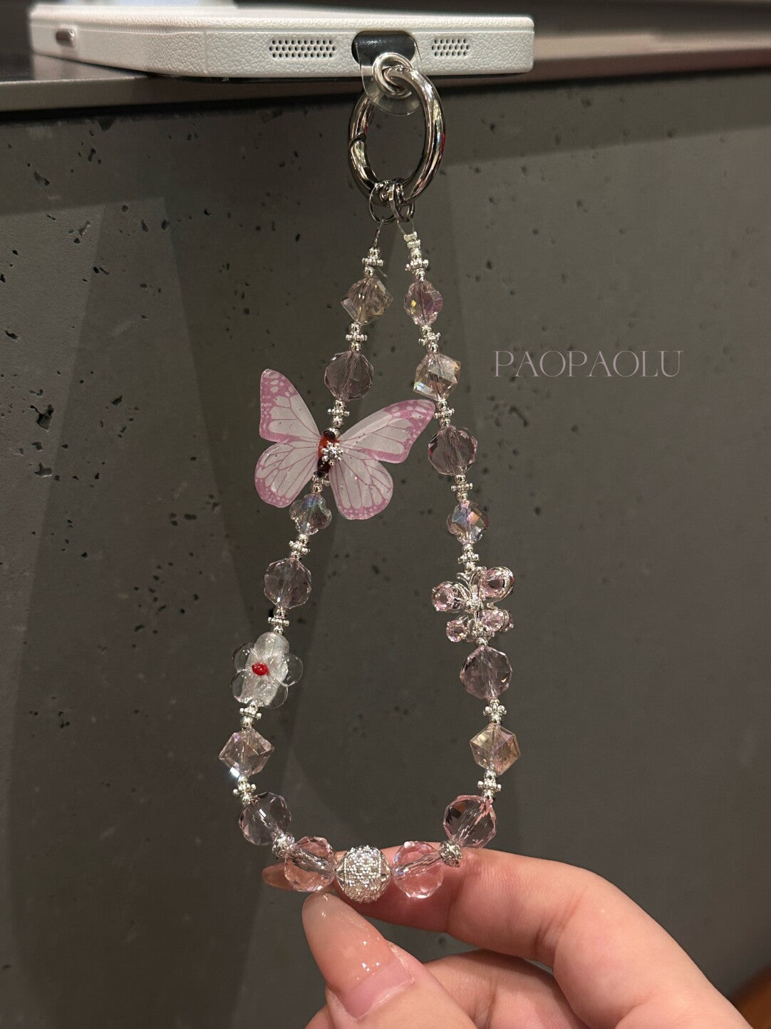 Pink Butterfly Sparkle Beaded Phone Charm