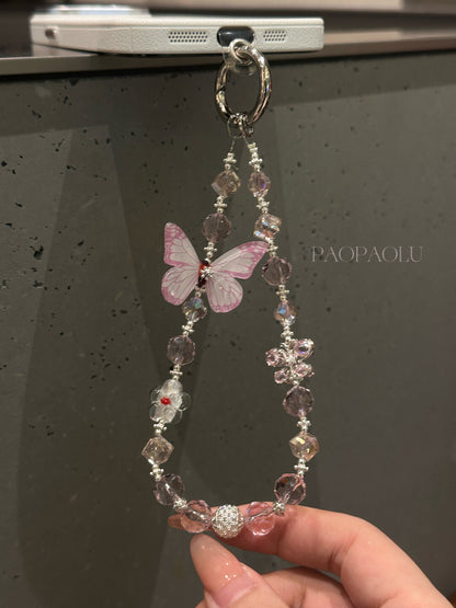 Pink Butterfly Sparkle Beaded Phone Charm