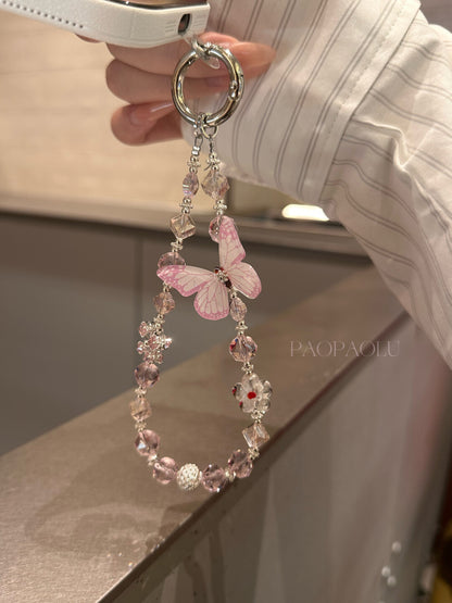 Pink Butterfly Sparkle Beaded Phone Charm