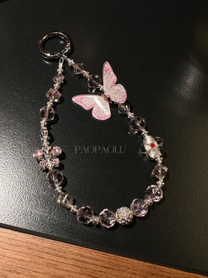 Pink Butterfly Sparkle Beaded Phone Charm