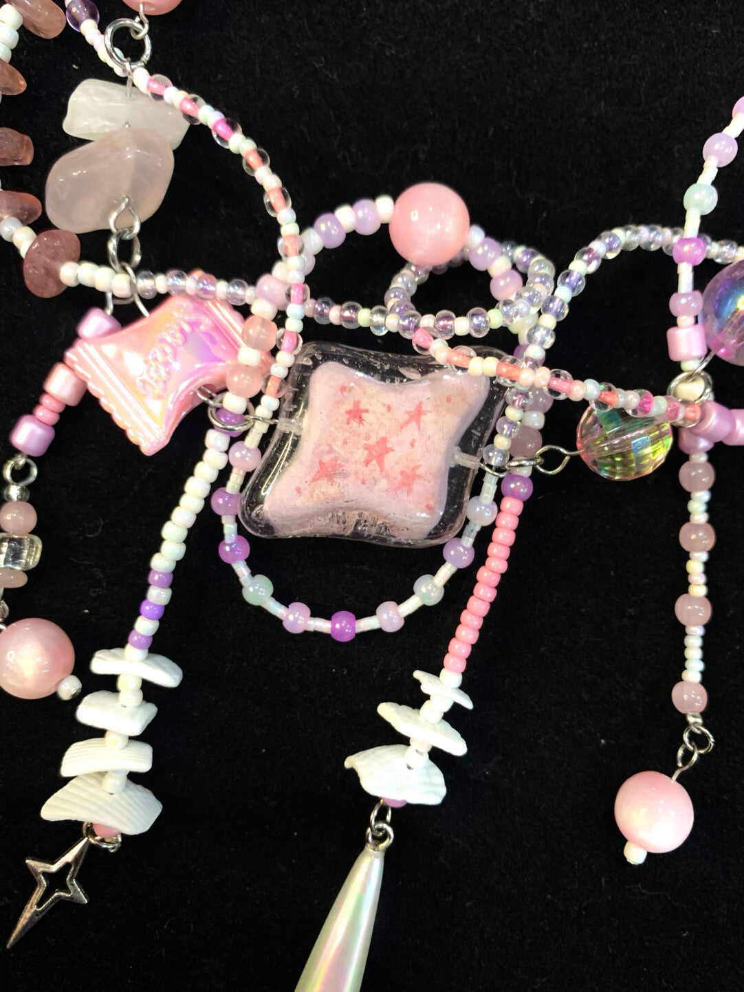 Pink Clay Star Tassel Beaded Necklace