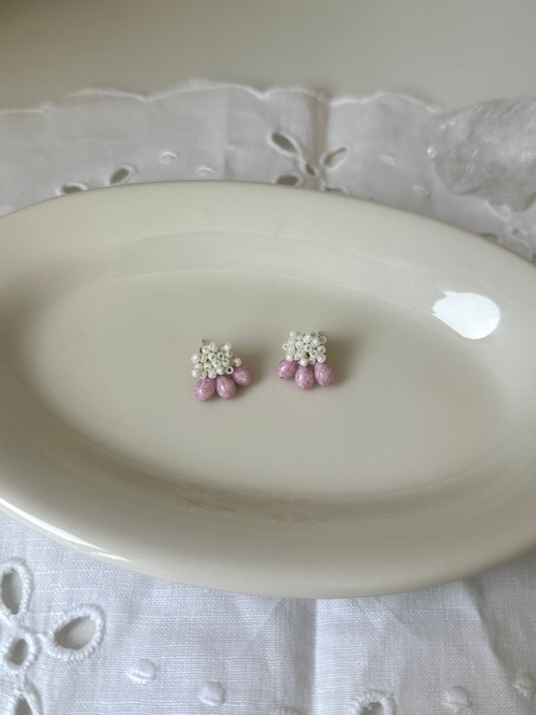 Pink Cloud Water Drop Handmade Beaded Earrings