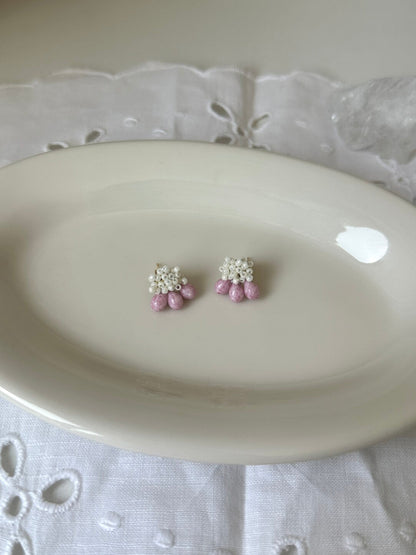 Pink Cloud Water Drop Handmade Beaded Earrings