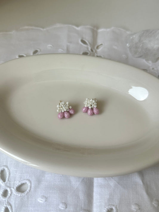 Pink Cloud Water Drop Handmade Beaded Earrings