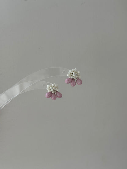 Pink Cloud Water Drop Handmade Beaded Earrings