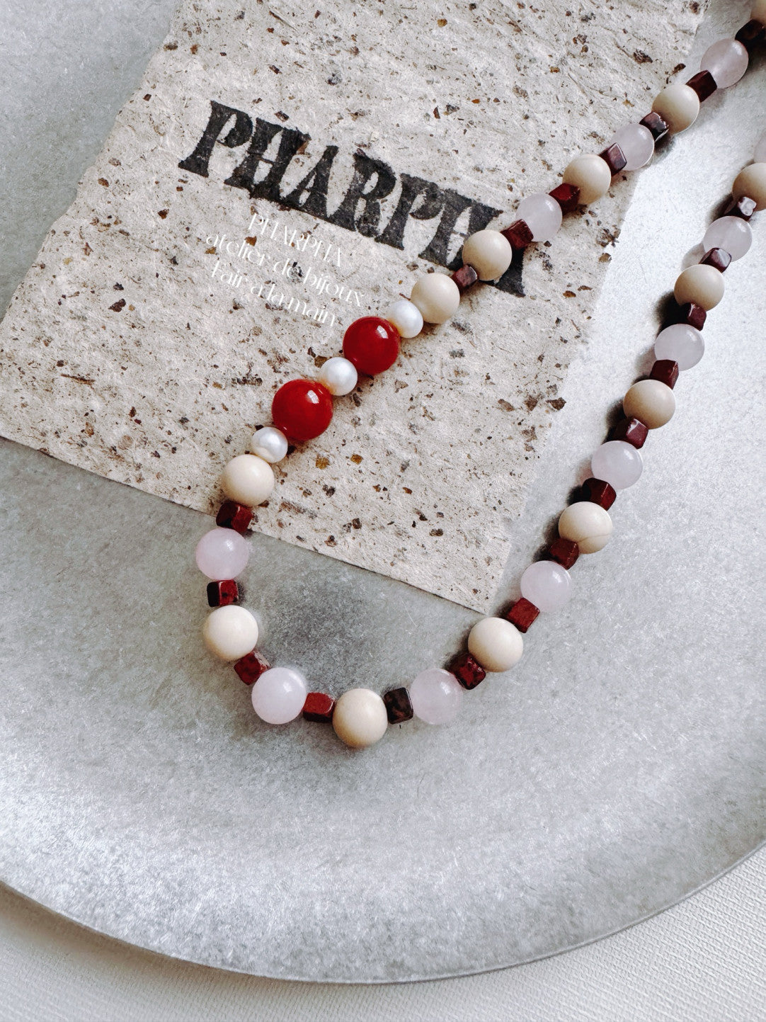 Pink Crystal Agate Beaded Necklace