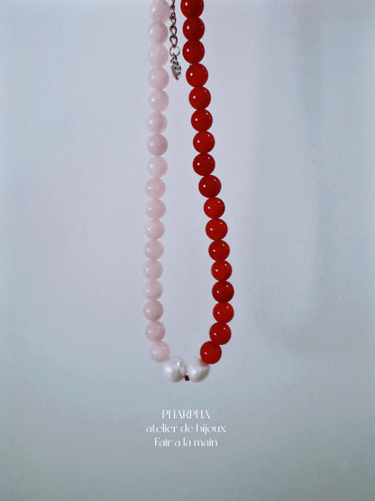 Pink Crystal Agate Beaded Necklace