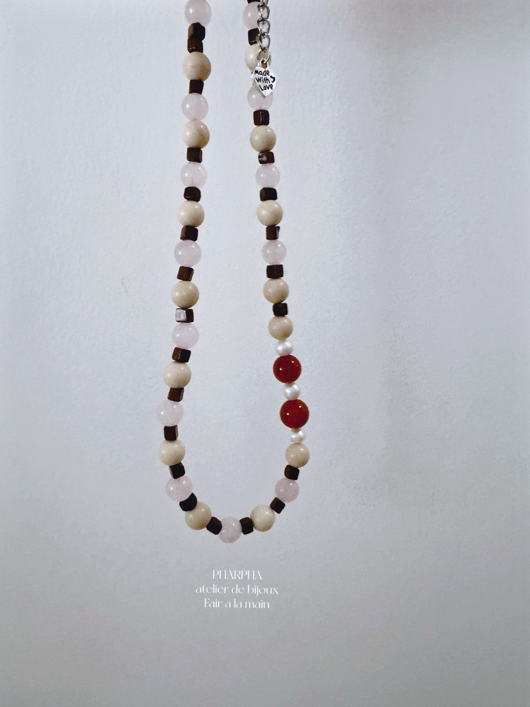 Pink Crystal Agate Beaded Necklace