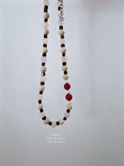 Pink Crystal Agate Beaded Necklace