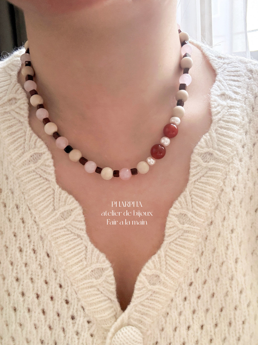 Pink Crystal Agate Beaded Necklace
