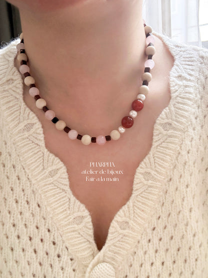 Pink Crystal Agate Beaded Necklace