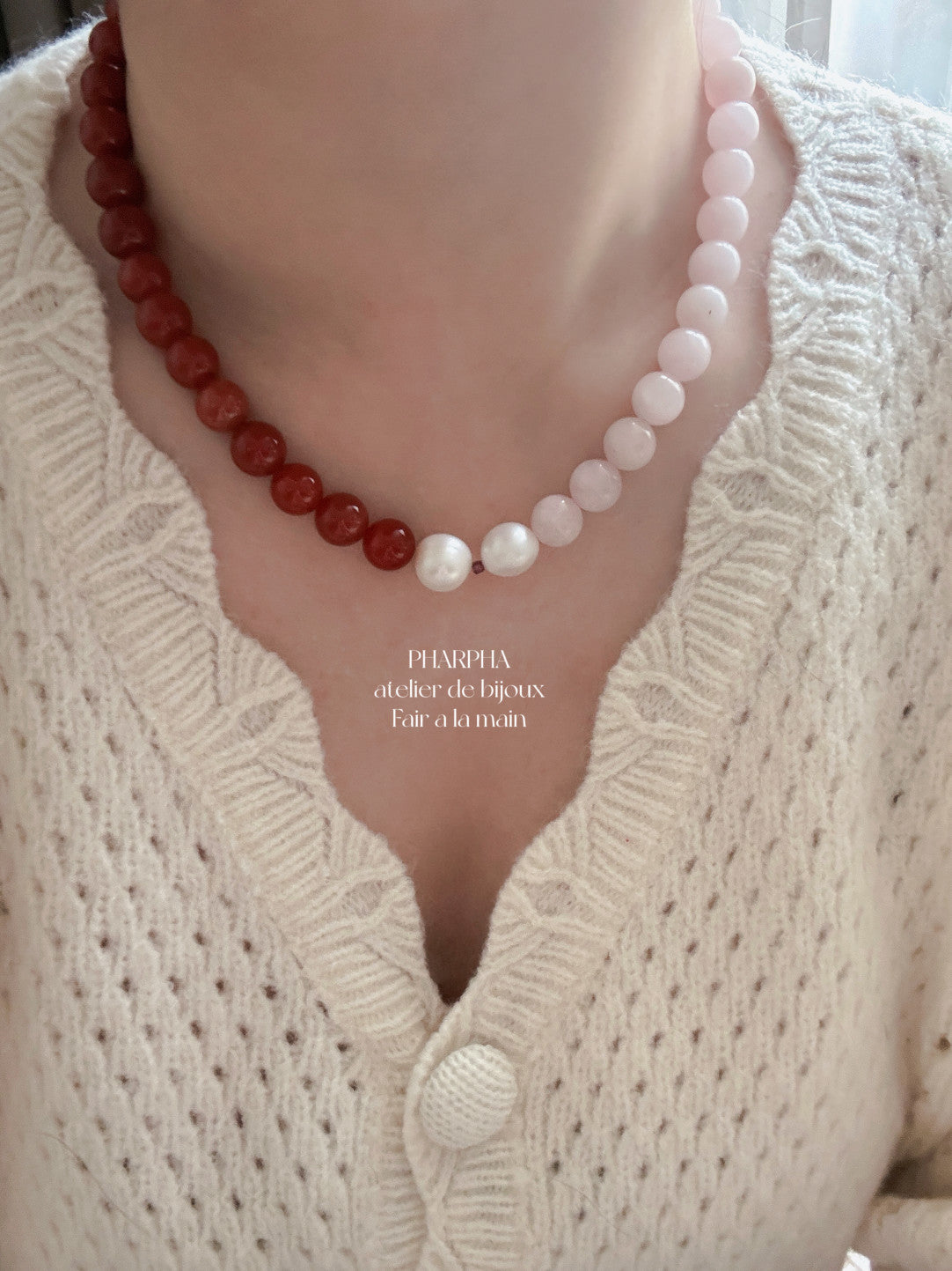 Pink Crystal Agate Beaded Necklace