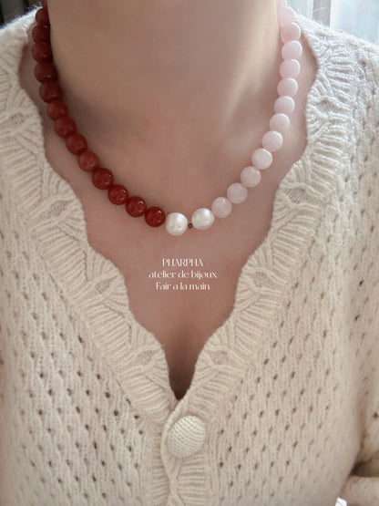 Pink Crystal Agate Beaded Necklace