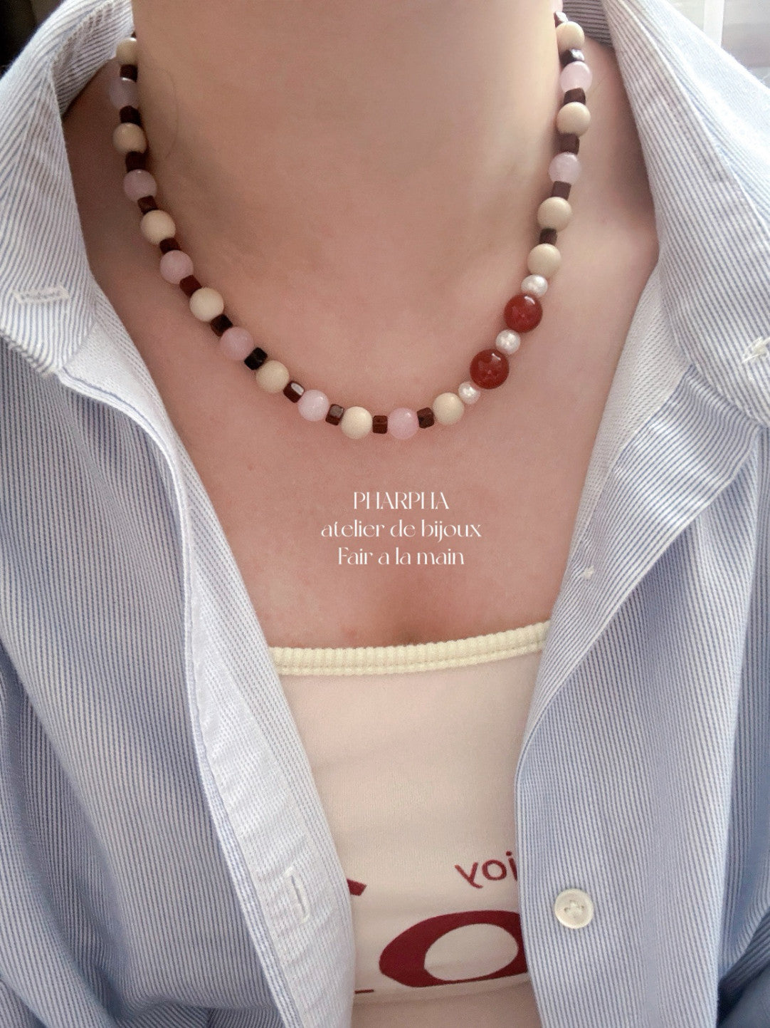 Pink Crystal Agate Beaded Necklace