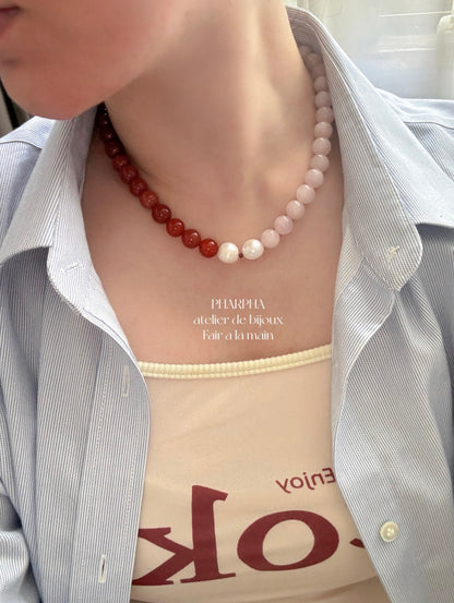 Pink Crystal Agate Beaded Necklace