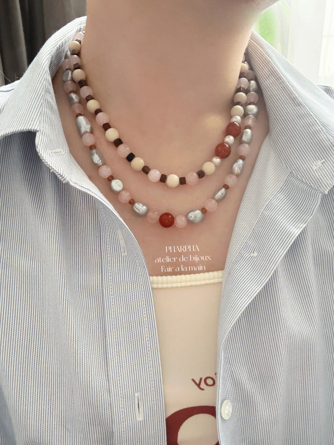 Pink Crystal Agate Beaded Necklace