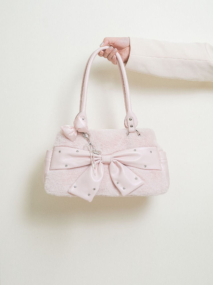 Pink Fuzzy Bow Shoulder Bag
