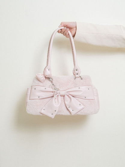 Pink Fuzzy Bow Shoulder Bag