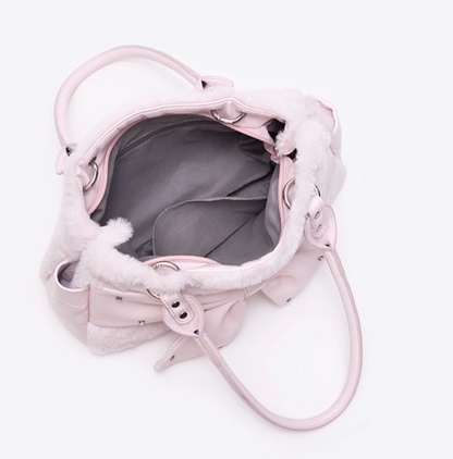 Pink Fuzzy Bow Shoulder Bag
