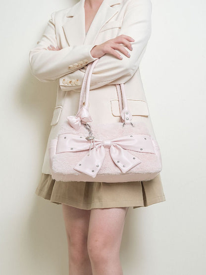 Pink Fuzzy Bow Shoulder Bag