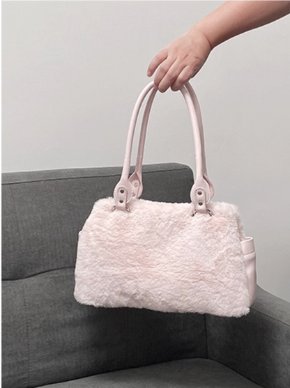 Pink Fuzzy Bow Shoulder Bag