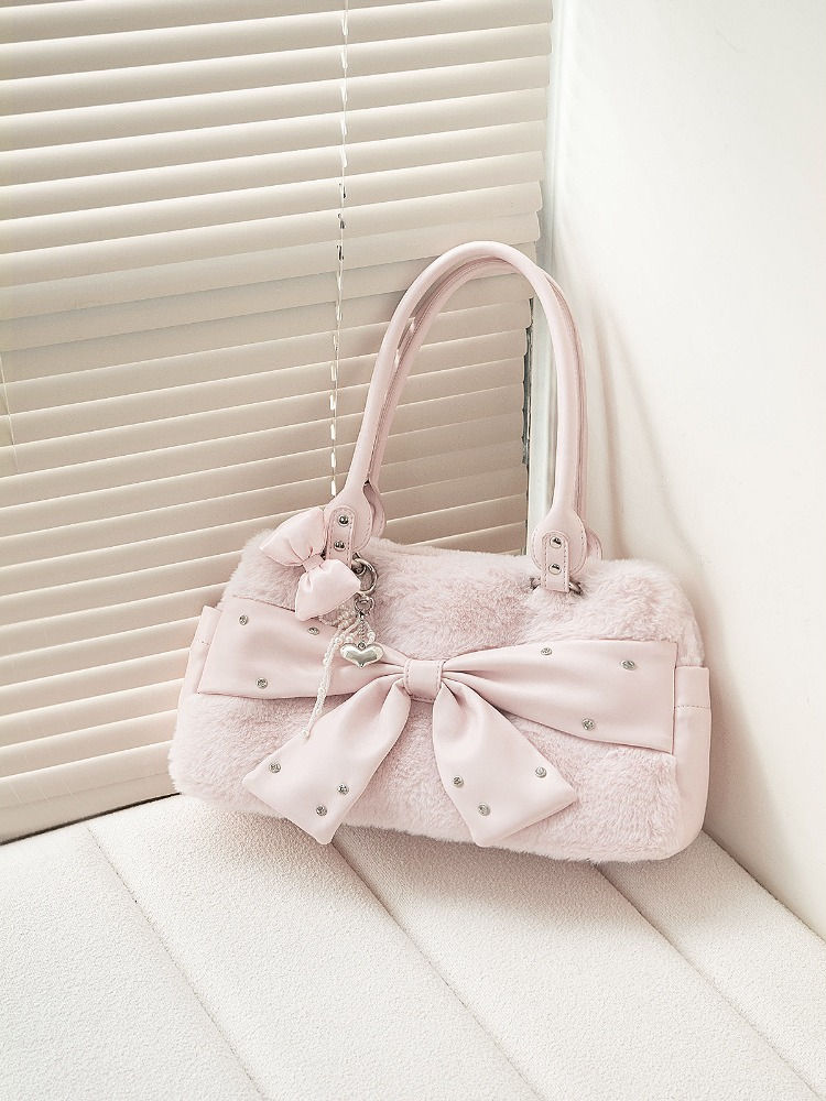 Pink Fuzzy Bow Shoulder Bag