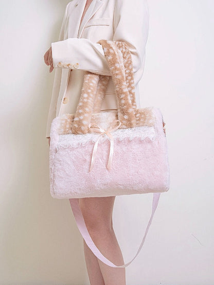 Pink Fuzzy Deer Shoulder Bag