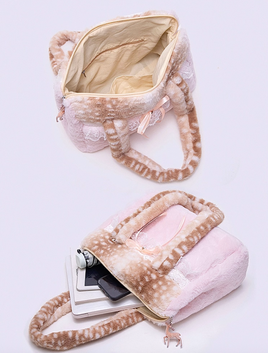 Pink Fuzzy Deer Shoulder Bag