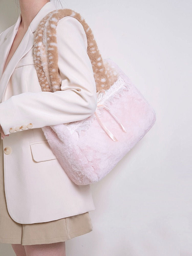 Pink Fuzzy Deer Shoulder Bag